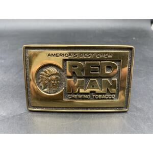 RED MAN Chewing Tobacco America's Best Chew Brass BTS Belt Buckle Made In USA